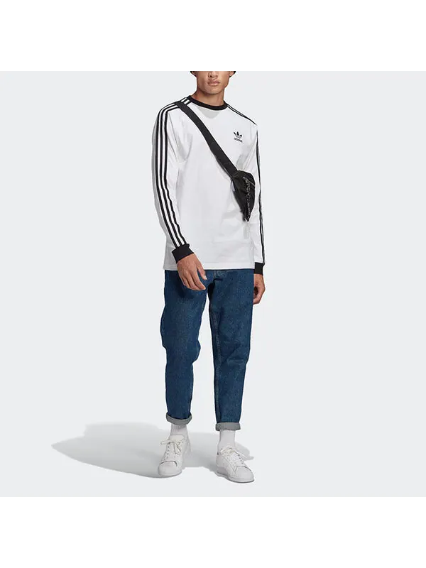 Футболка originals 3-stripes ls t round neck stripe sports long sleeves white Adidas — изображение 3 из 3, белый