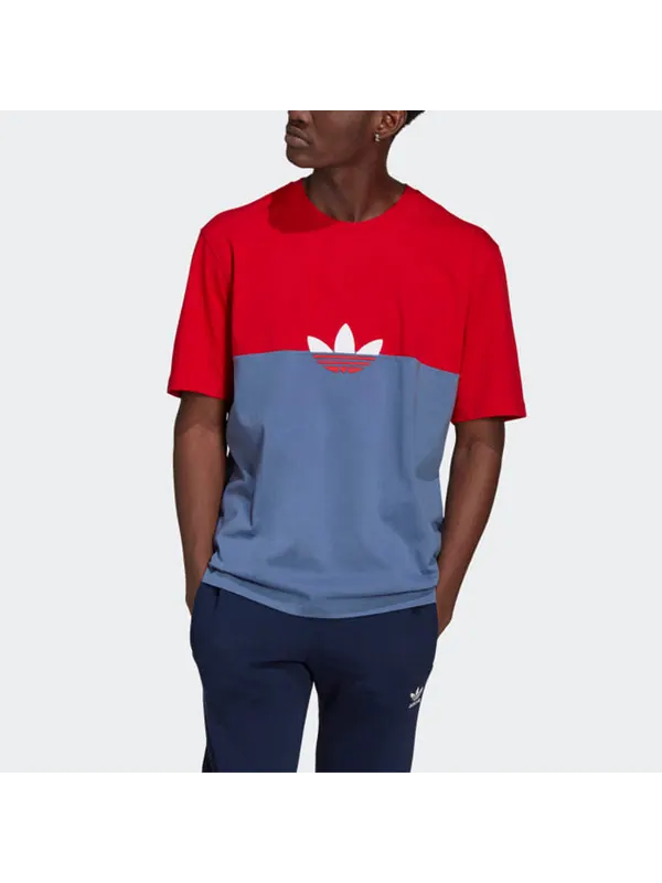 Футболка originals embroidered logo contrasting colors round neck short sleeve blue red Adidas — изображение 2 из 4, мульти