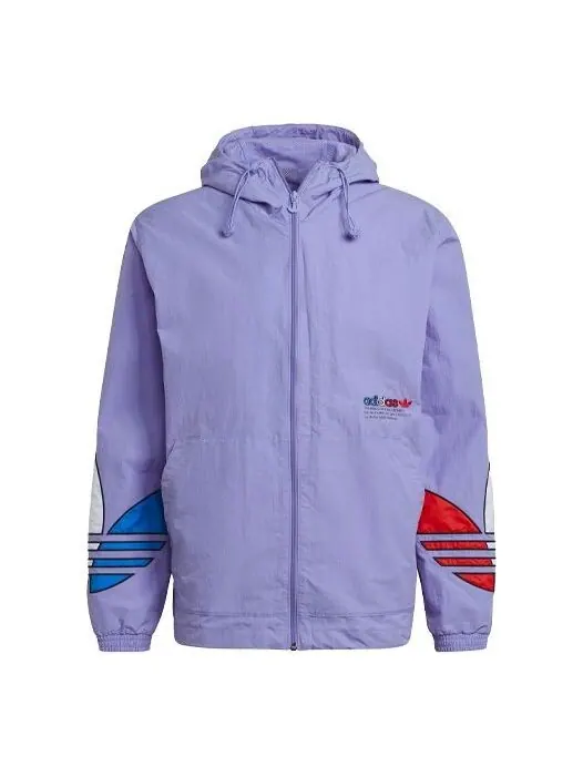 Куртка adidas originals MENS Tricol Logo Printed Windbreaker Hoodie Jacket Purple — изображение 1 из 4, фиолетовый