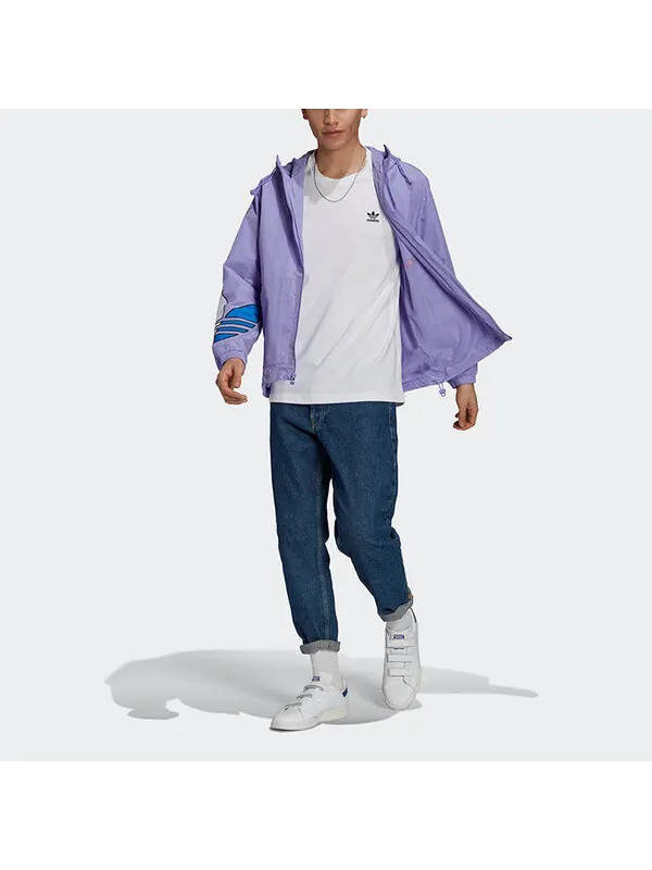 Куртка adidas originals MENS Tricol Logo Printed Windbreaker Hoodie Jacket Purple — изображение 2 из 4, фиолетовый