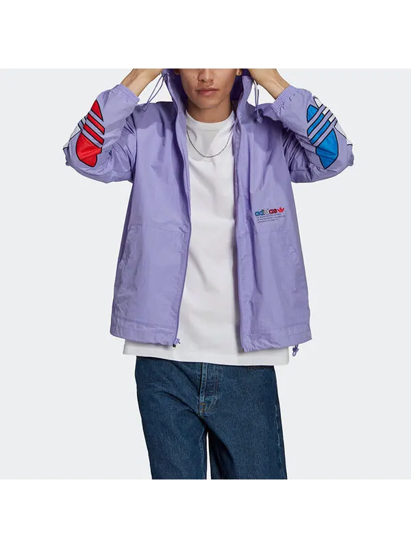 Куртка adidas originals MENS Tricol Logo Printed Windbreaker Hoodie Jacket Purple — изображение 3 из 4, фиолетовый