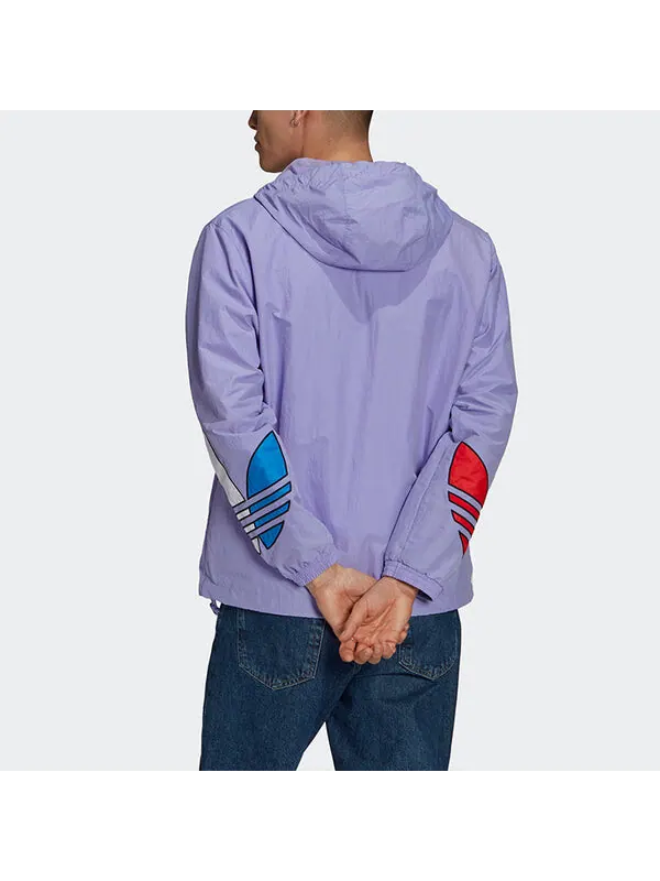 Куртка adidas originals MENS Tricol Logo Printed Windbreaker Hoodie Jacket Purple — изображение 4 из 4, фиолетовый