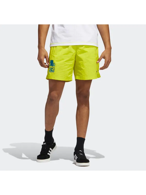 Шорты originals emb woven short embroidered casual sports shorts yellow green Adidas — изображение 2 из 4, жёлто-зеленый