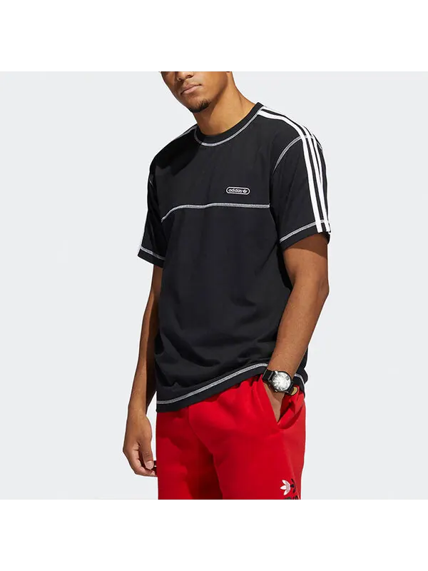 Футболка originals ribbed round neck short sleeve black Adidas — изображение 2 из 4, черный