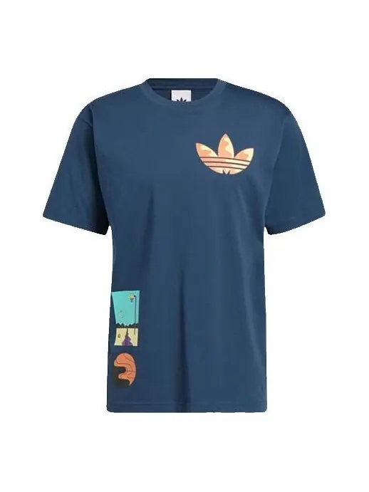 Футболка originals surreal summer tie dye printing logo round neck short sleeve navy blue Adidas — изображение 1 из 4, синий