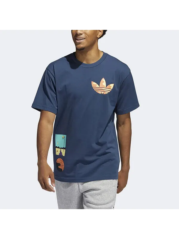 Футболка originals surreal summer tie dye printing logo round neck short sleeve navy blue Adidas — изображение 2 из 4, синий