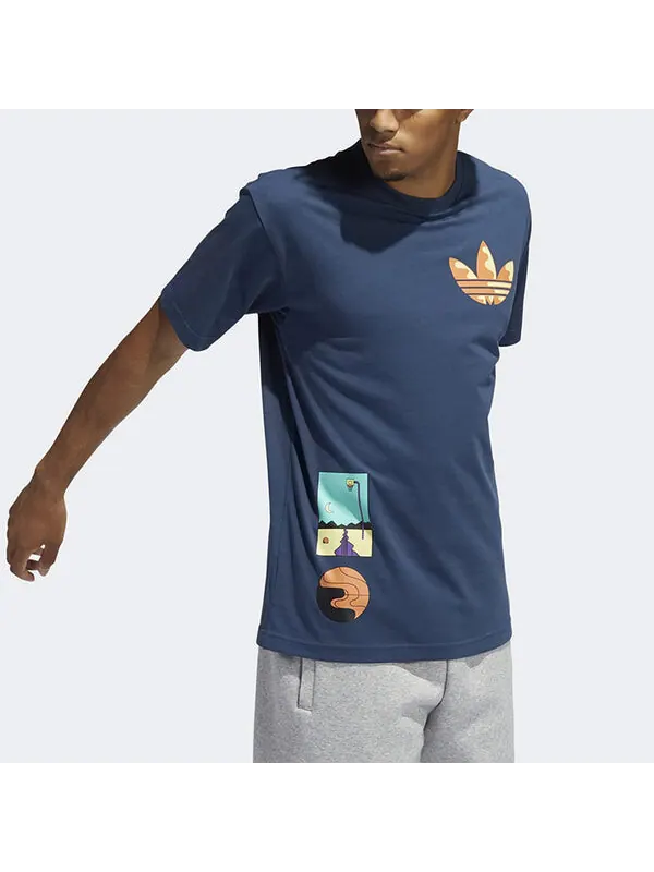 Футболка originals surreal summer tie dye printing logo round neck short sleeve navy blue Adidas — изображение 4 из 4, синий