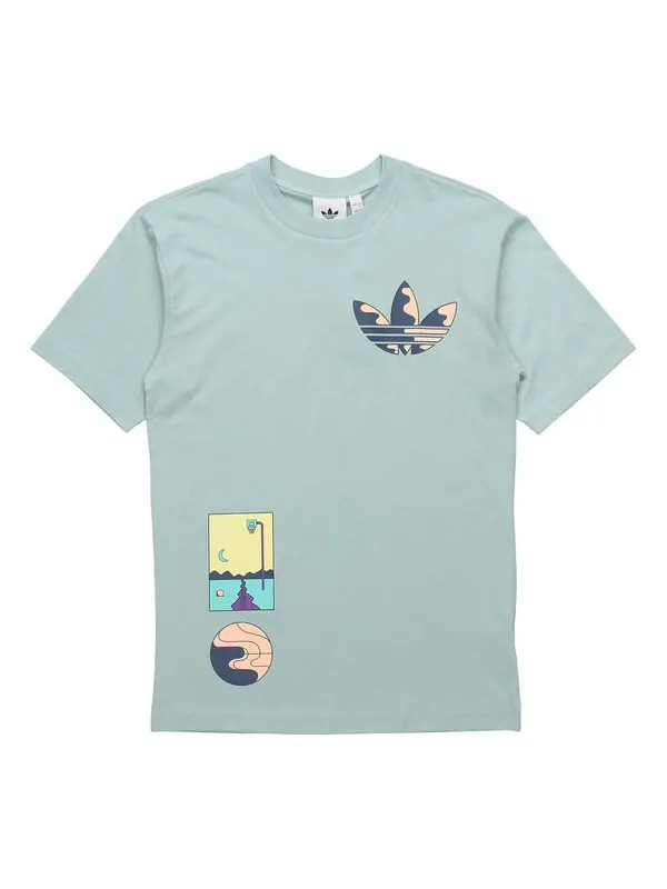 Футболка originals surreal summer sports printing knit breathable round neck short sleeve gray green Adidas, зеленый