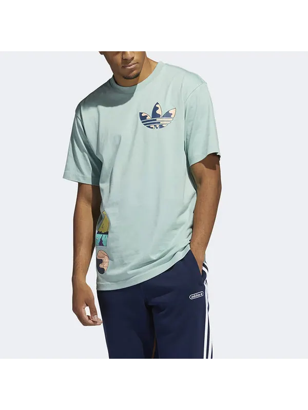 Футболка originals surreal summer sports printing knit breathable round neck short sleeve gray green Adidas, зеленый