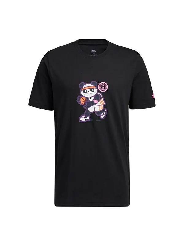 Футболка panda tee funny cartoon printing basketball sports round neck short sleeve black Adidas — изображение 1 из 4, черный