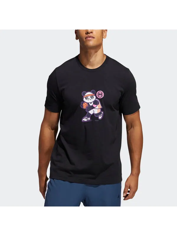 Футболка panda tee funny cartoon printing basketball sports round neck short sleeve black Adidas — изображение 2 из 4, черный