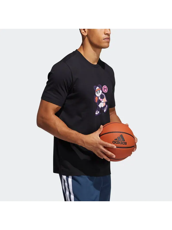 Футболка panda tee funny cartoon printing basketball sports round neck short sleeve black Adidas — изображение 4 из 4, черный