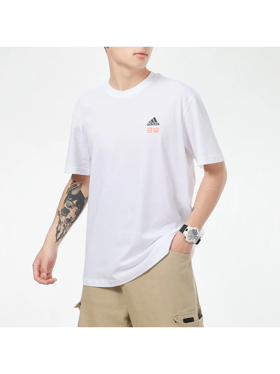 Футболка adidas Iseem Gfx Tee Outdoor Sports Printing Round Neck Short Sleeve Couple Style White — изображение 5 из 5, белый