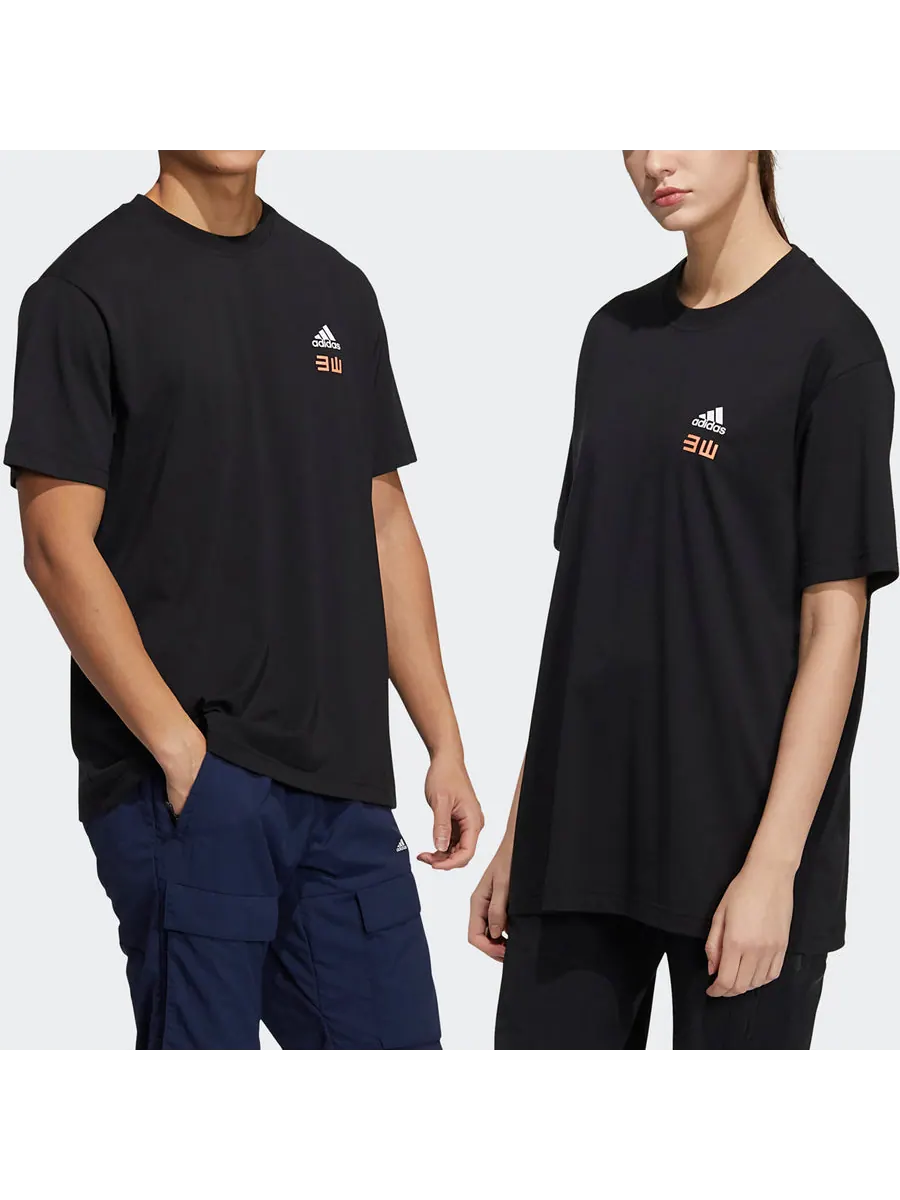 Футболка adidas Iseem Gfx Tee Outdoor Sports Printing Round Neck Short Sleeve Couple Style Black — изображение 2 из 6, черный
