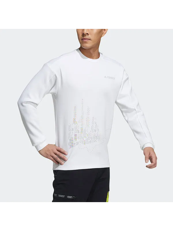 Толстовка adidas Mtnlt Gfx Sweat Casual Sports Pullover Round Neck White — изображение 3 из 3, белый