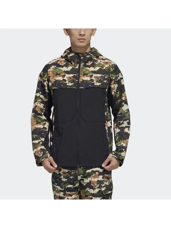 Куртка adidas Terrex Festiv Aop Wb Outdoor Sports Camouflage Splicing Hooded Jacket Brown — изображение 2 из 4, коричневый