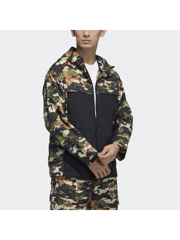 Куртка adidas Terrex Festiv Aop Wb Outdoor Sports Camouflage Splicing Hooded Jacket Brown — изображение 4 из 4, коричневый