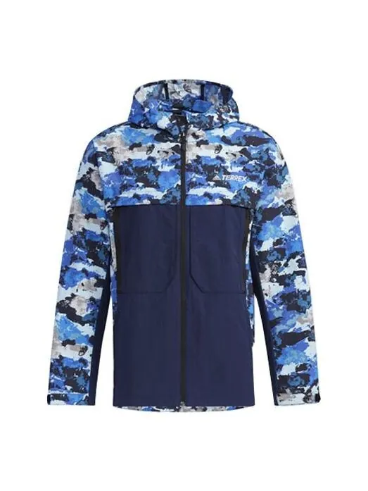 Куртка adidas Terrex Festiv Aop Wb Outdoor Sports Camouflage Splicing Hooded Jacket Blue — изображение 1 из 4, синий