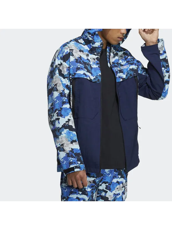 Куртка adidas Terrex Festiv Aop Wb Outdoor Sports Camouflage Splicing Hooded Jacket Blue — изображение 4 из 4, синий