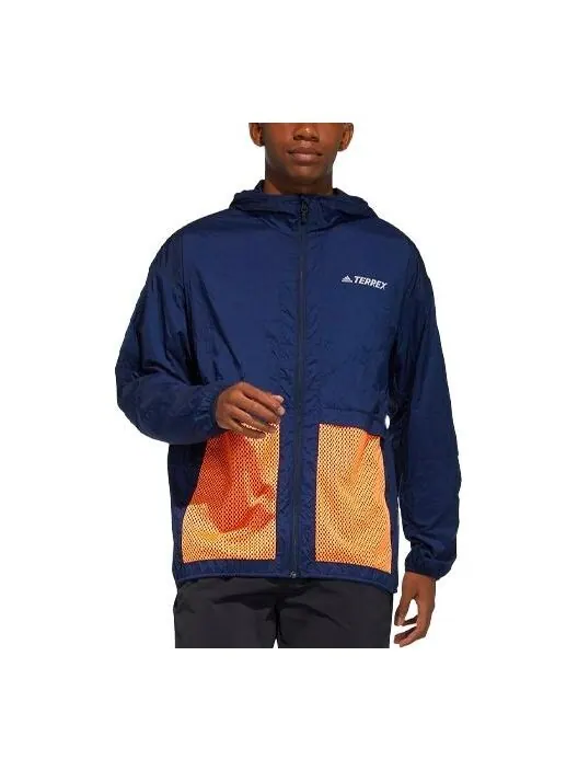 Куртка adidas Terrex Bao Pack Windb Outdoor Sports Mesh Contrasting Colors Pocket Hooded Jacket — изображение 1 из 3, синий