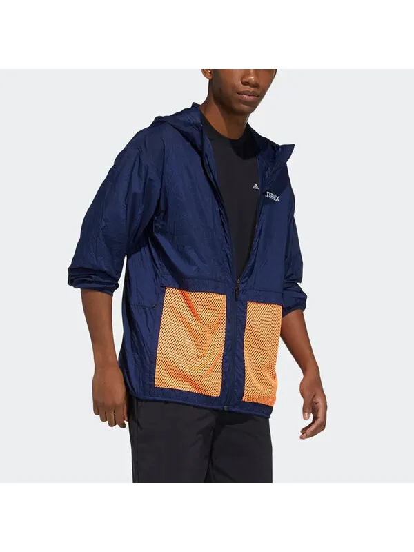 Куртка adidas Terrex Bao Pack Windb Outdoor Sports Mesh Contrasting Colors Pocket Hooded Jacket — изображение 3 из 3, синий