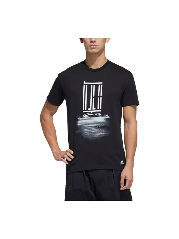 Футболка wj t gfx logo series печать спортивная круглая горловина короткий рукав Adidas — изображение 1 из 3, черный