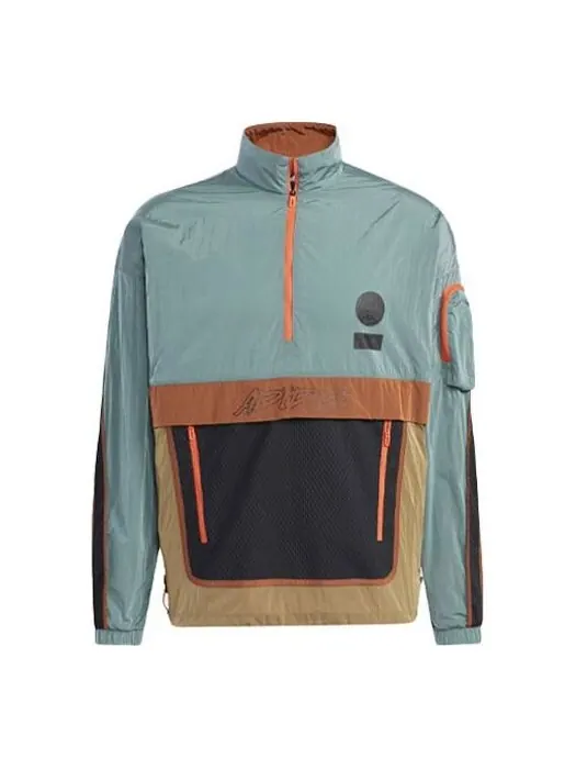Куртка sports stand collar cardigan jacket yellow green colorblock Adidas — изображение 1 из 4