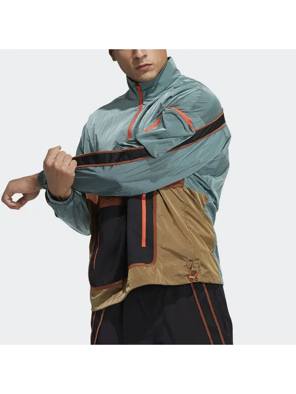 Куртка sports stand collar cardigan jacket yellow green colorblock Adidas — изображение 2 из 4