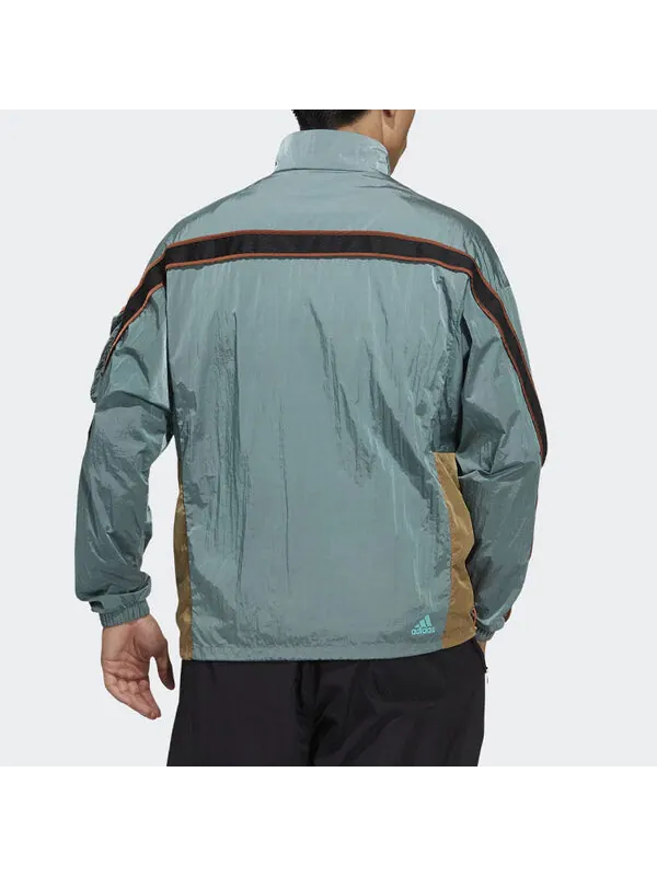 Куртка sports stand collar cardigan jacket yellow green colorblock Adidas — изображение 3 из 4