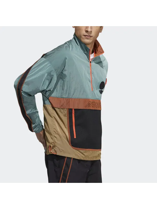 Куртка sports stand collar cardigan jacket yellow green colorblock Adidas — изображение 4 из 4