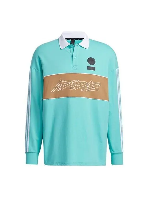 Футболка ub polo ls спортивные стильные с логотипом и длинными рукавами поло рубашка зеленая Adidas — изображение 1 из 4