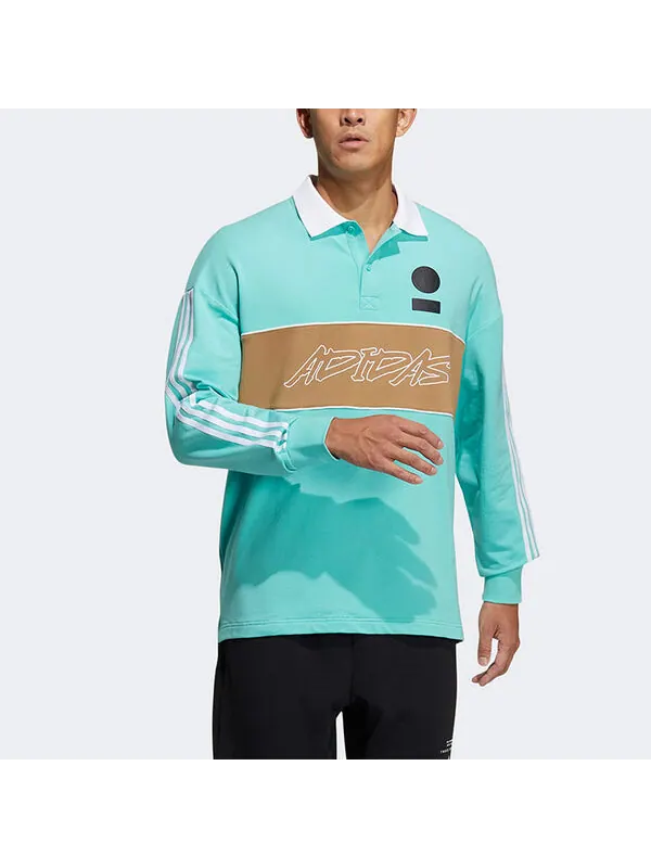Футболка ub polo ls спортивные стильные с логотипом и длинными рукавами поло рубашка зеленая Adidas — изображение 2 из 4