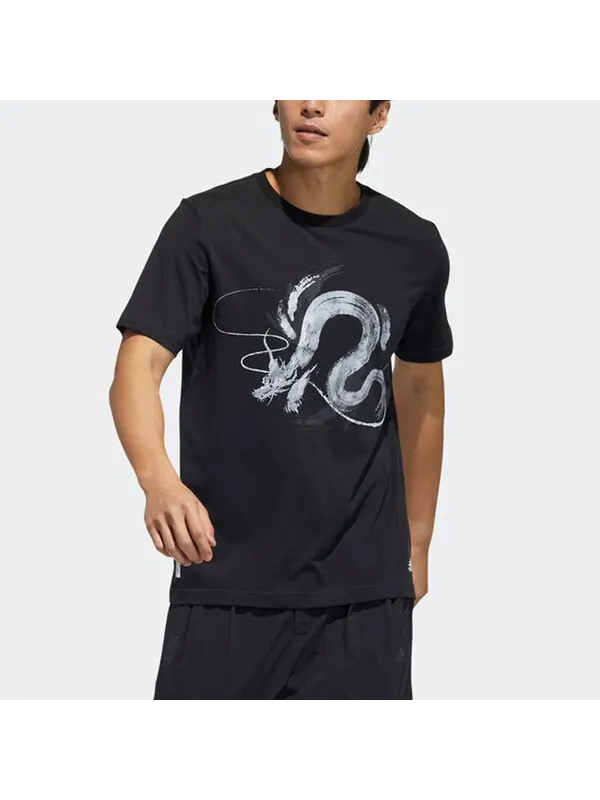 Футболка wj t gfx series printing athleisure casual sports round neck short sleeve black Adidas — изображение 3 из 4, черный