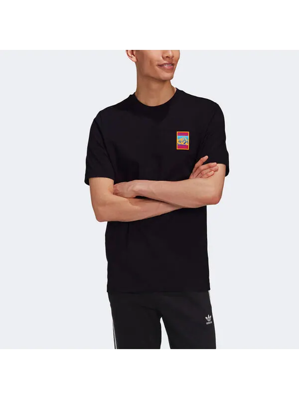 Футболка originals pattern printing casual sports short sleeve black Adidas — изображение 3 из 4, черный