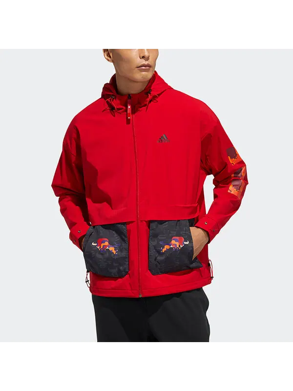 Куртка adidas Cny Jkt New Year's Edition Casual Sports Hooded Jacket Red — изображение 3 из 4, красный