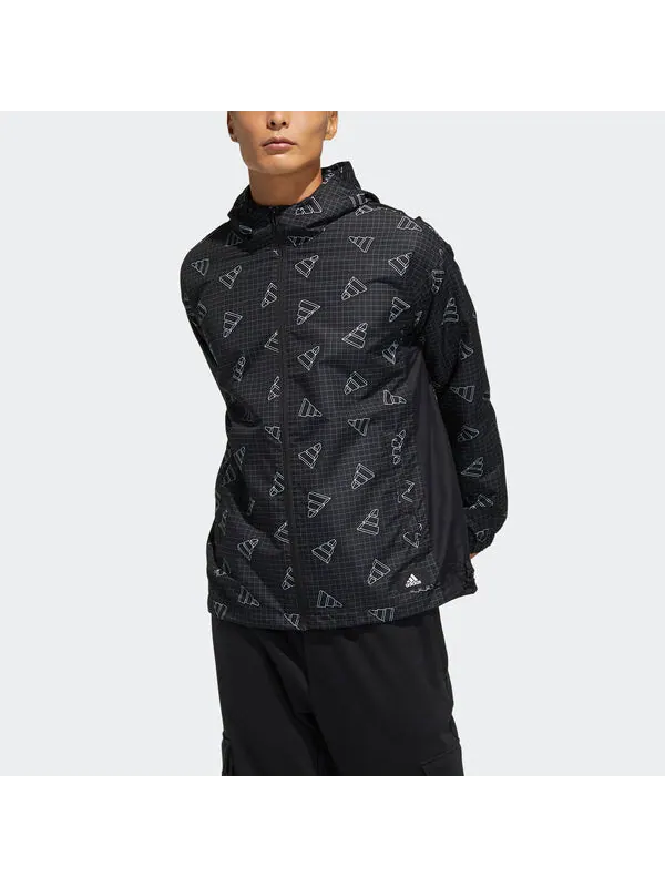 Куртка adidas Full Print Sports Loose Hooded Jacket Black — изображение 2 из 4, черный
