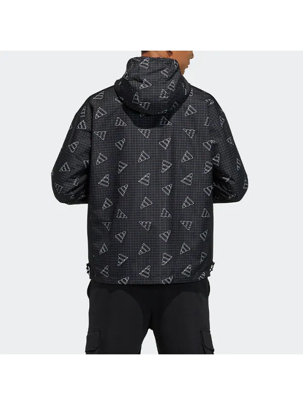 Куртка adidas Full Print Sports Loose Hooded Jacket Black — изображение 3 из 4, черный