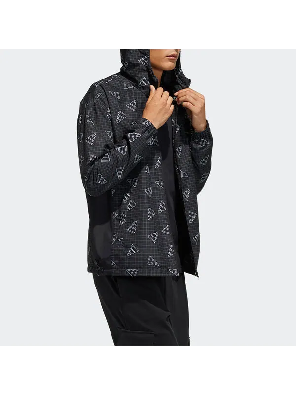 Куртка adidas Full Print Sports Loose Hooded Jacket Black — изображение 4 из 4, черный