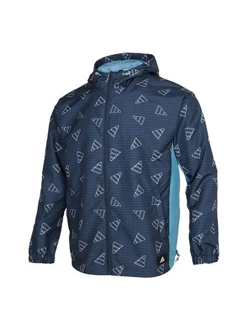 Куртка adidas Men's Logo Print Hooded Jacket Blue — изображение 1 из 4, синий