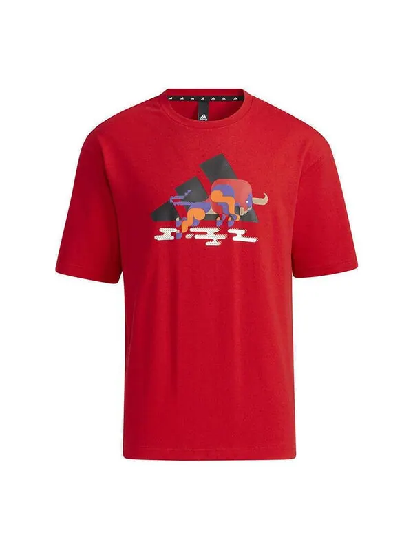 Футболка cny gfx t subject pattern training sports short sleeve red Adidas — изображение 1 из 4, светлый красный