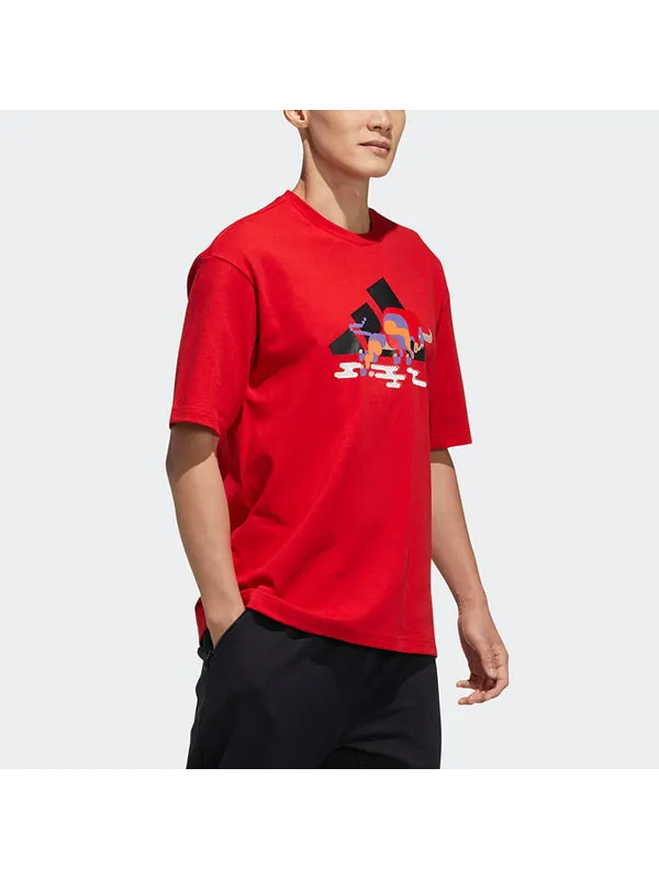 Футболка cny gfx t subject pattern training sports short sleeve red Adidas — изображение 4 из 4, светлый красный