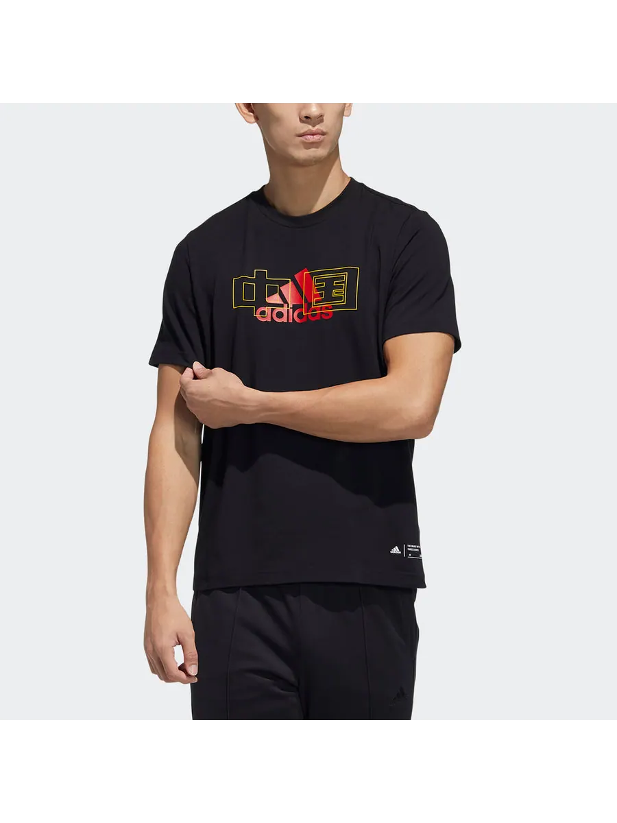 Футболка adidas China Tee Casual Sports Round Neck Short Sleeve Couple Style Black — изображение 5 из 6, черный