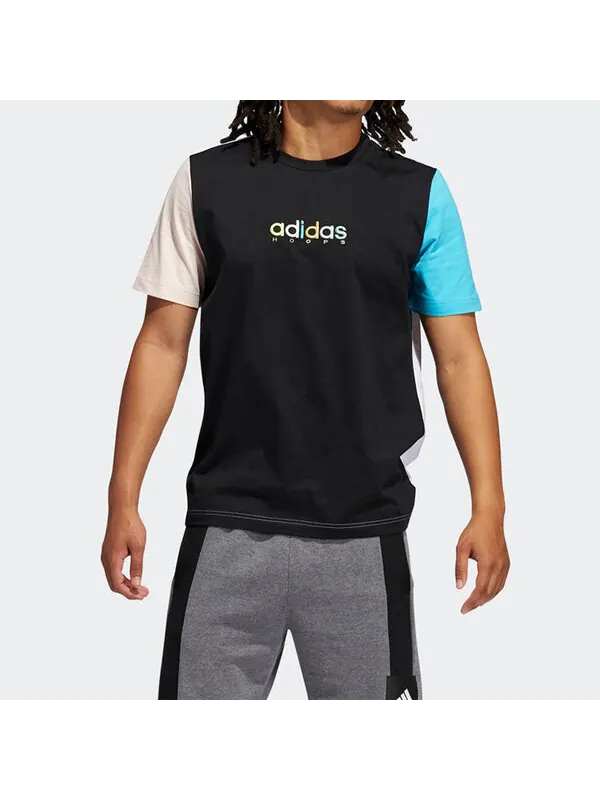 Футболка color block printing logo basketball short sleeve black Adidas — изображение 4 из 4, черный
