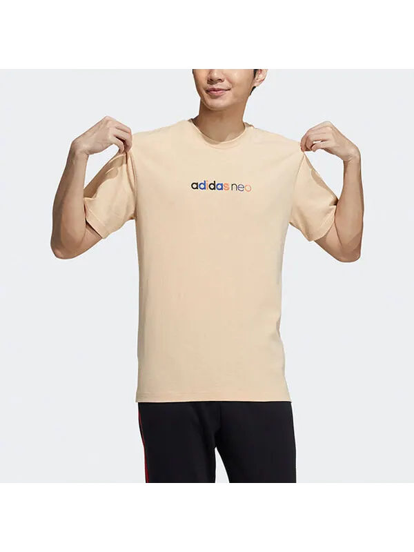 Футболка neo m ss may tee 2 logo embroidery knit sports male yellow Adidas — изображение 2 из 4, желтый