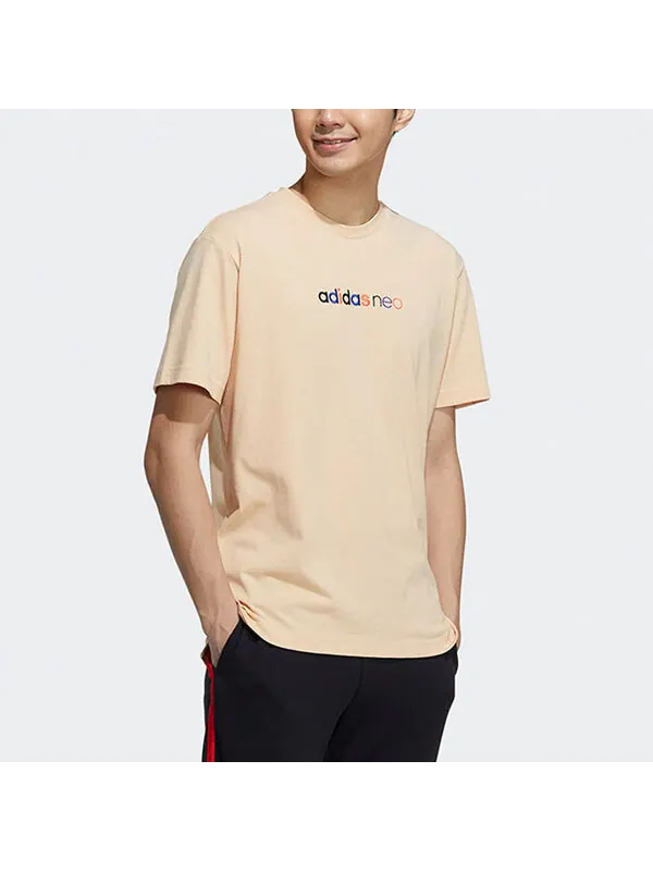 Футболка neo m ss may tee 2 logo embroidery knit sports male yellow Adidas — изображение 4 из 4, желтый