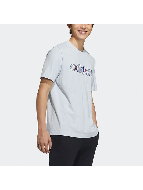 Футболка neo m ce grph tee 2 с принтом логотипа спортивная с коротким рукавом Adidas — изображение 4 из 4, синий