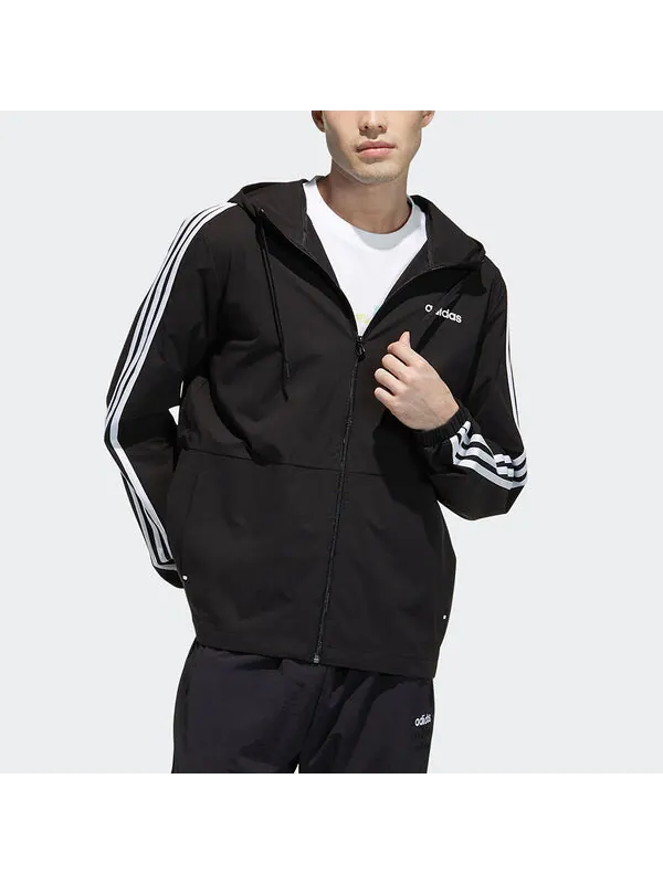 Куртка adidas neo M Ce 3s Wb Classic Stripe Windproof waterproof Sports Hooded Jacket Black — изображение 2 из 4, черный