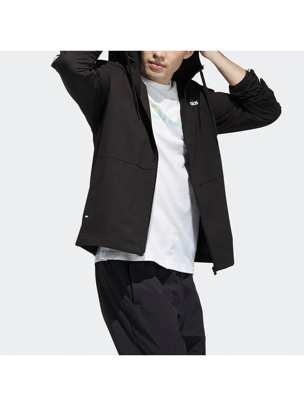 Куртка adidas neo M Ce 3s Wb Classic Stripe Windproof waterproof Sports Hooded Jacket Black — изображение 4 из 4, черный