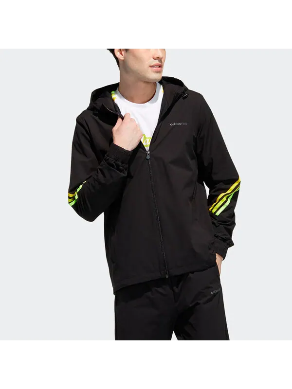 Куртка adidas neo M Fav 3s Wb 2 Stripe Sports hooded Logo Jacket Black — изображение 2 из 4, мульти