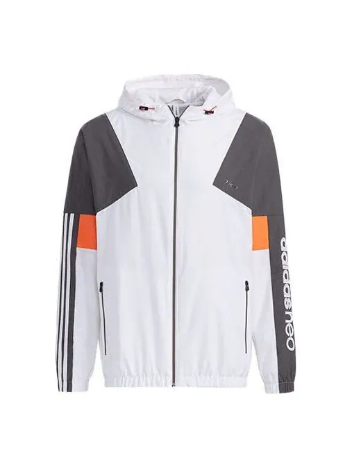 Куртка adidas neo Outdoor Sports Windproof Woven hooded Logo Jacket White Gray Colorblock — изображение 1 из 4